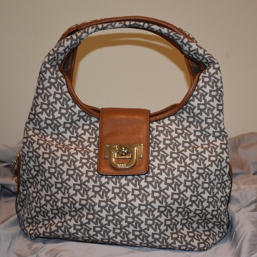 DKNY Purse with Brown Leather Trim and Gold Colored Hardware